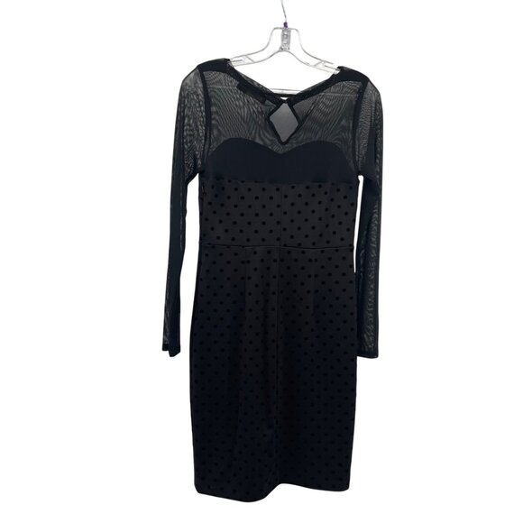 The Limited Womens Black Sheath Dress Long Mesh Sleeve Polka Dot Size Small Zip - Picture 7 of 9